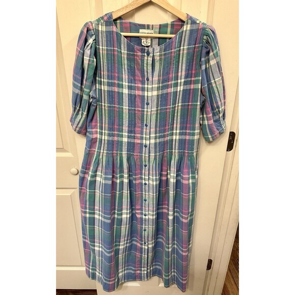 Vintage Matti Sport Pastel Plaid Cottage core PinTuck Midi 100% Cotton Dress‎ 10 - Picture 1 of 12